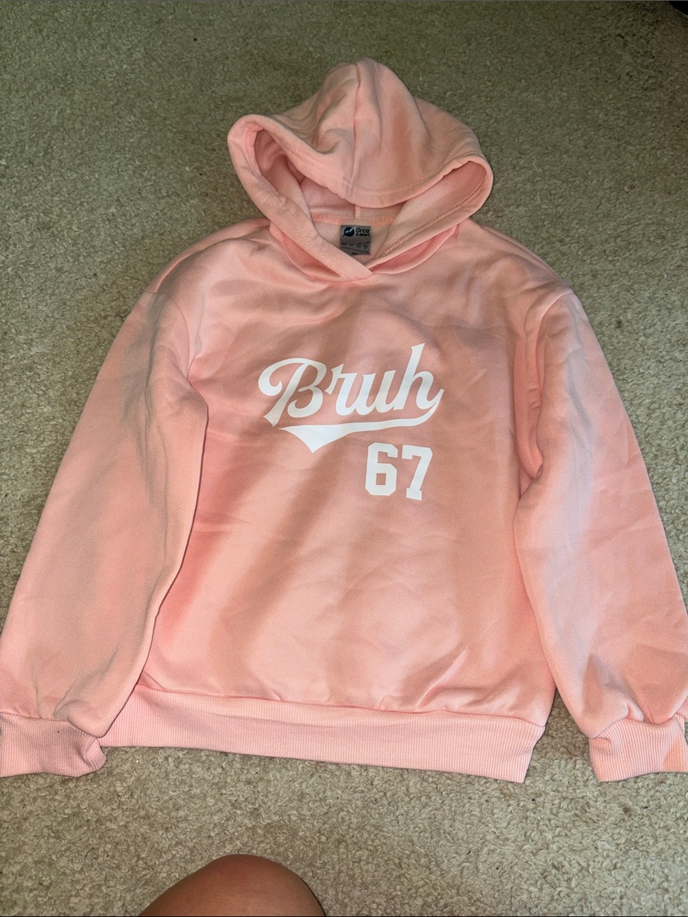 Kids Pink 'Bruh 67' Pullover Hoodie